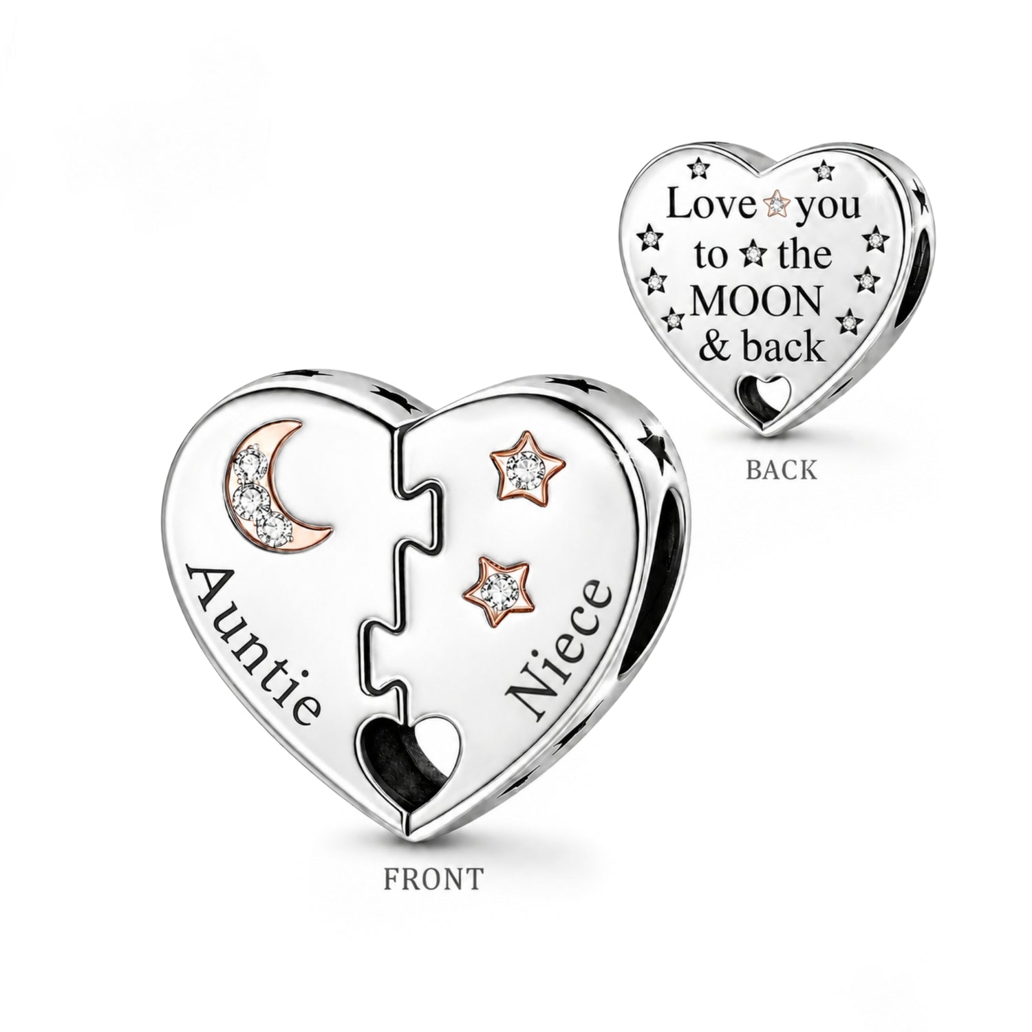 Pandora fitting Auntie & Niece Heart Charm 925 Sterling Silver 