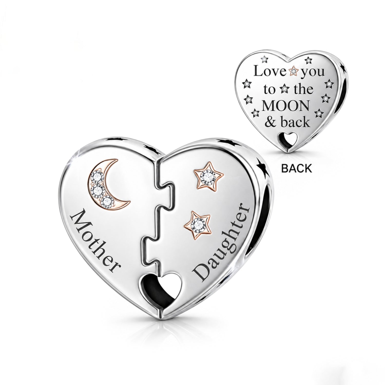 pandora fitting Mother & Daughter Heart Charm 925 Sterling Silver - Love You To The Moon Mum