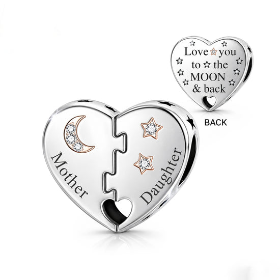 pandora fitting Mother & Daughter Heart Charm 925 Sterling Silver - Love You To The Moon Mum