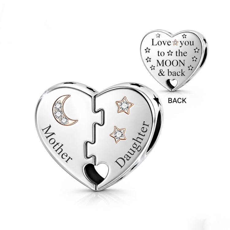 pandora fitting Mother & Daughter Heart Charm 925 Sterling Silver - Love You To The Moon Mum