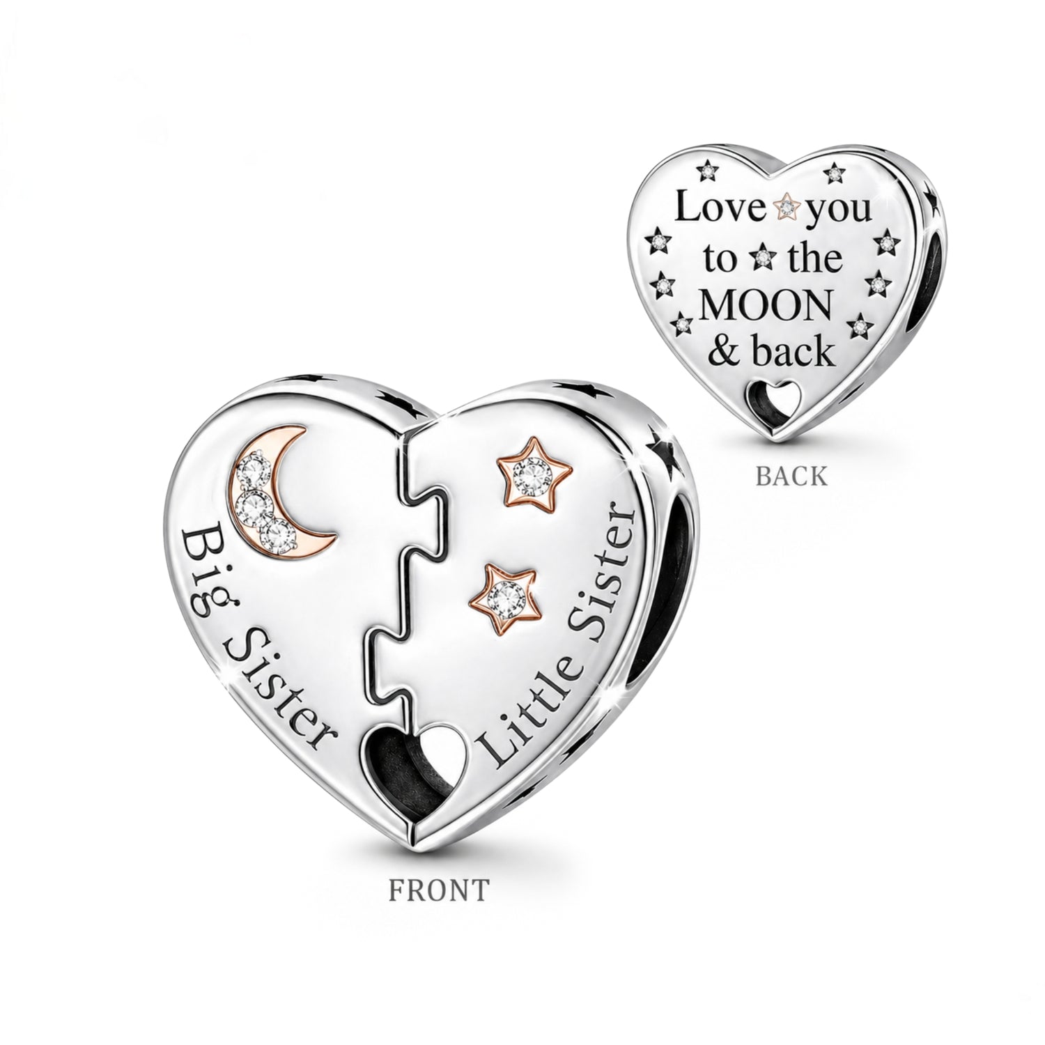 Big Sister Heart Charm Dangle | 925 Sterling Silver Pendant | Fits Pandora | Gift for Her