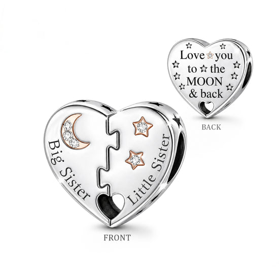 Big Sister & Little Sister Heart Charm 925 Sterling Silver fits Pandora