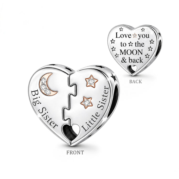 Big Sister & Little Sister Heart Charm 925 Sterling Silver fits Pandora