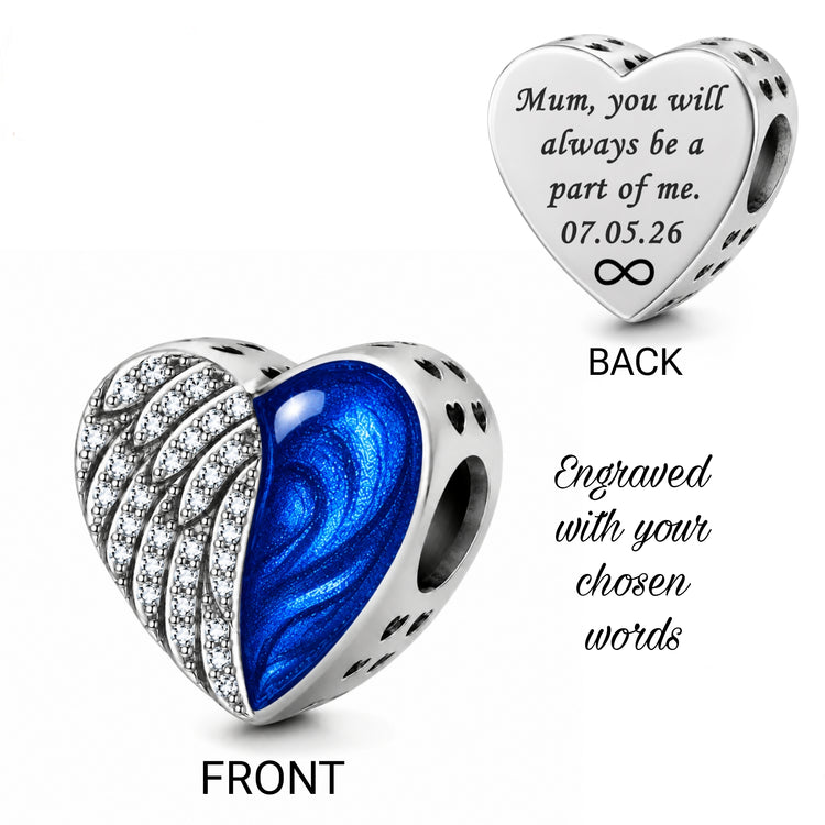 Pandora fitting Engraved Ashes & Resin Angel Wing Charm 925 Sterling Silver