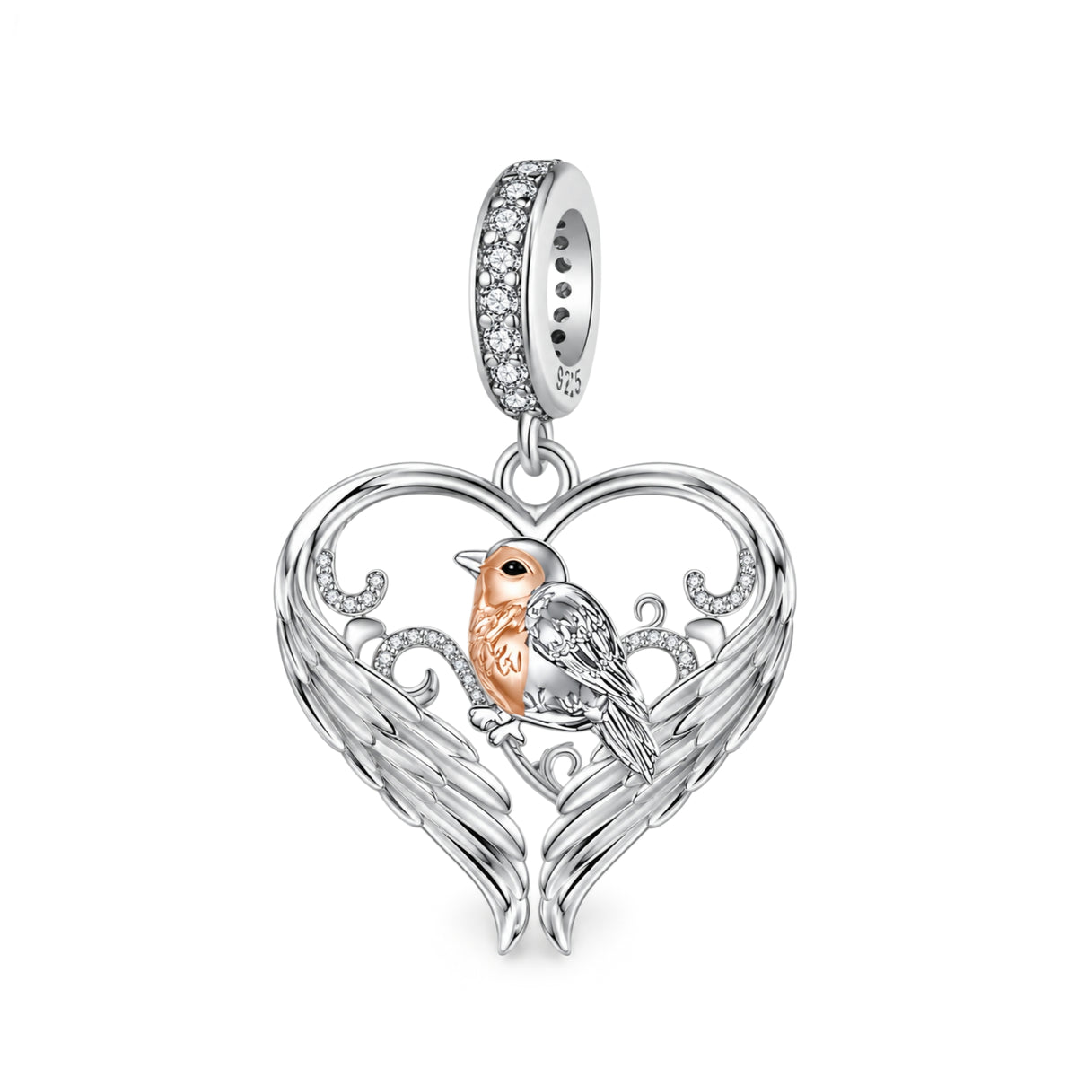 Pandora fitting Robin Angel Wings Charm 925 Sterling Silver Rose Gold