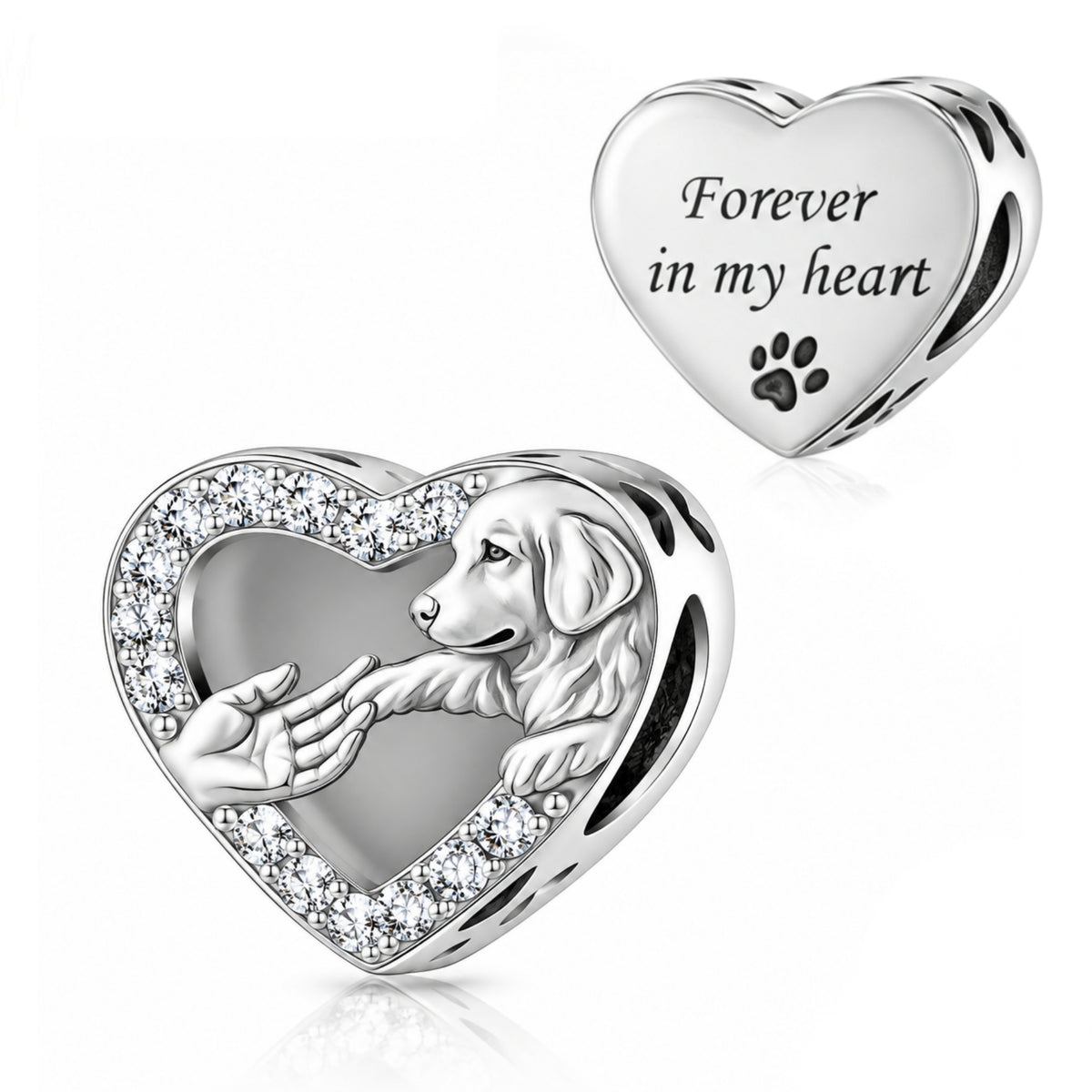 Pandora fitting Dog Heart Charm 925 Sterling Silver - Forever in my heart