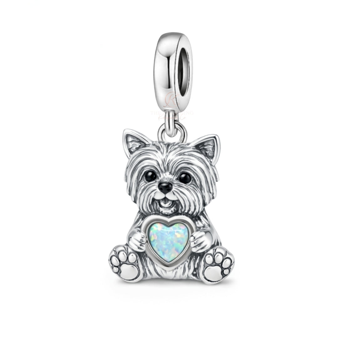 Pandora fitting Yorkshire Terrier Dog Charm 925 Sterling Silver & Opal Heart