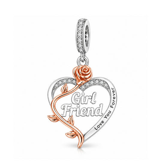 Pandora fitting Girlfriend Heart Charm 925 Sterling Silver & Rose Gold