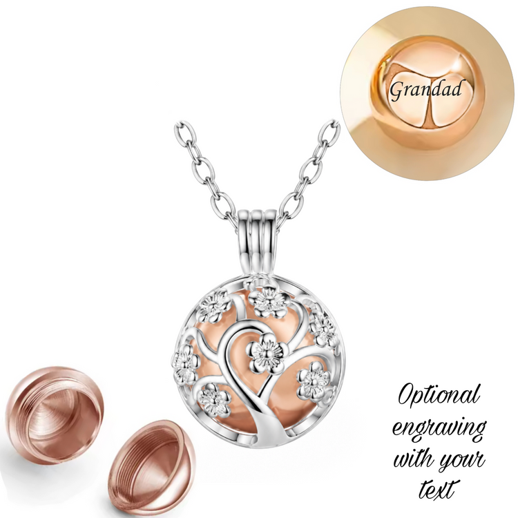 Engraved Silver & Rose Gold Family Tree Cremation Ashes Hair  Urn Locket Necklace