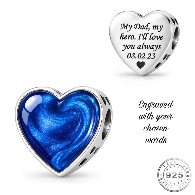 Pandora fitting Engraved Ashes & Resin Heart Charm 925 Sterling Silver