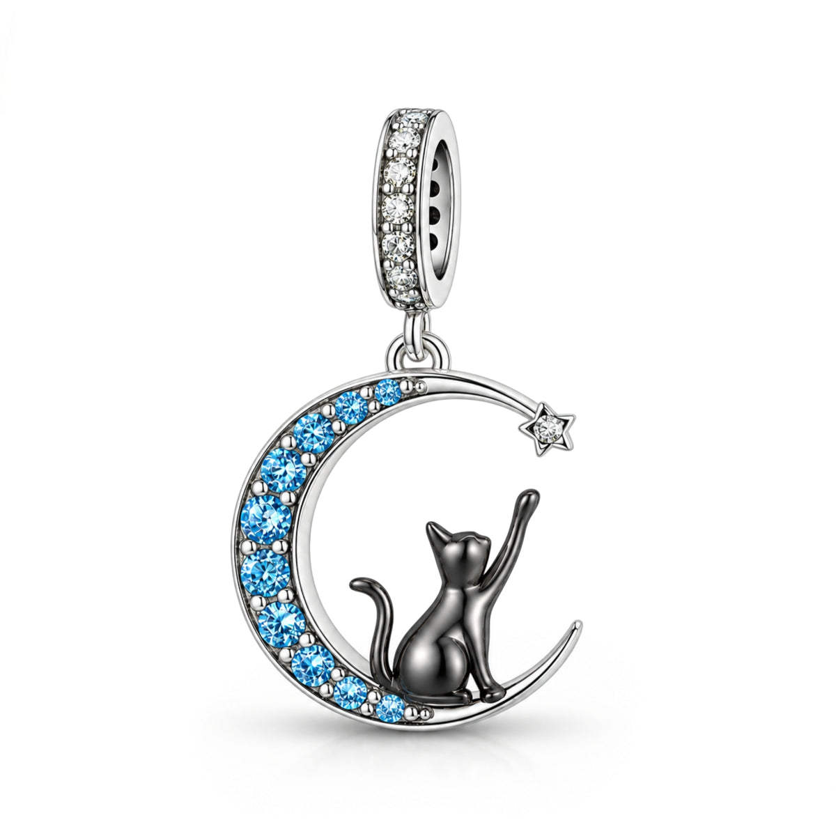 pandora fitting Black Cat in the Moon Charm 925 Sterling Silver