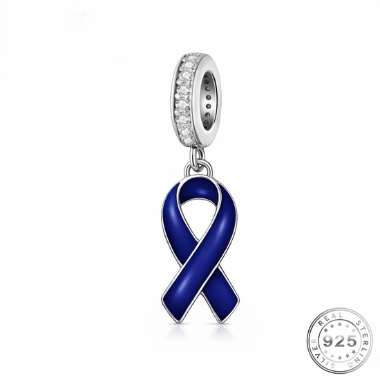 Pandora fitting Blue Awareness Ribbon Charm 925 Sterling Silver Child abuse /  Colon cancer