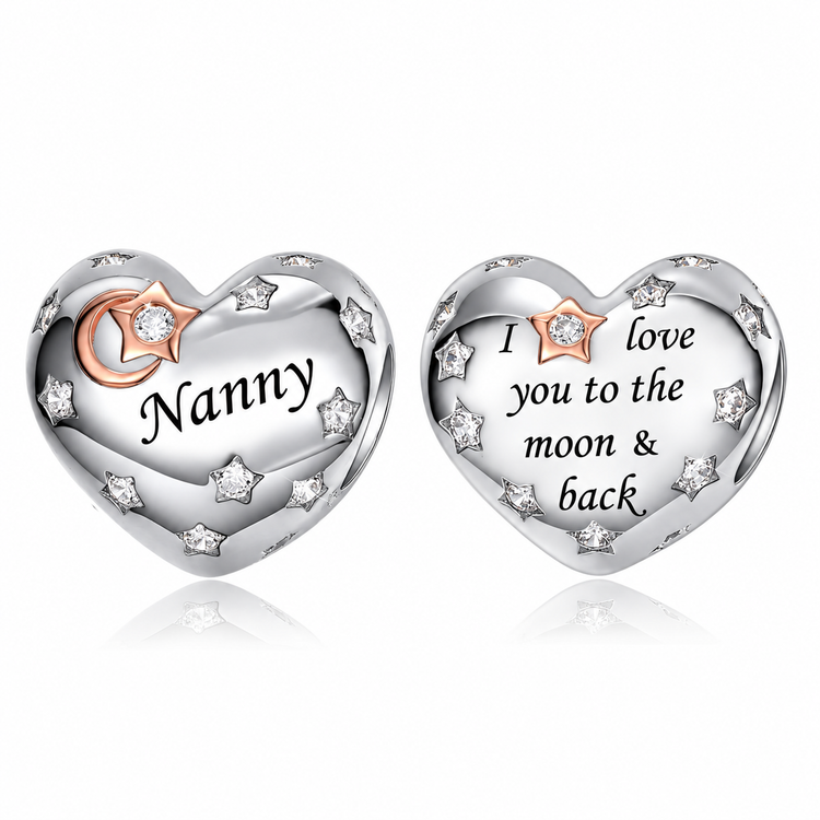 Pandora fitting Nanny Heart Charm 925 Sterling Silver - I Love You to the Moon