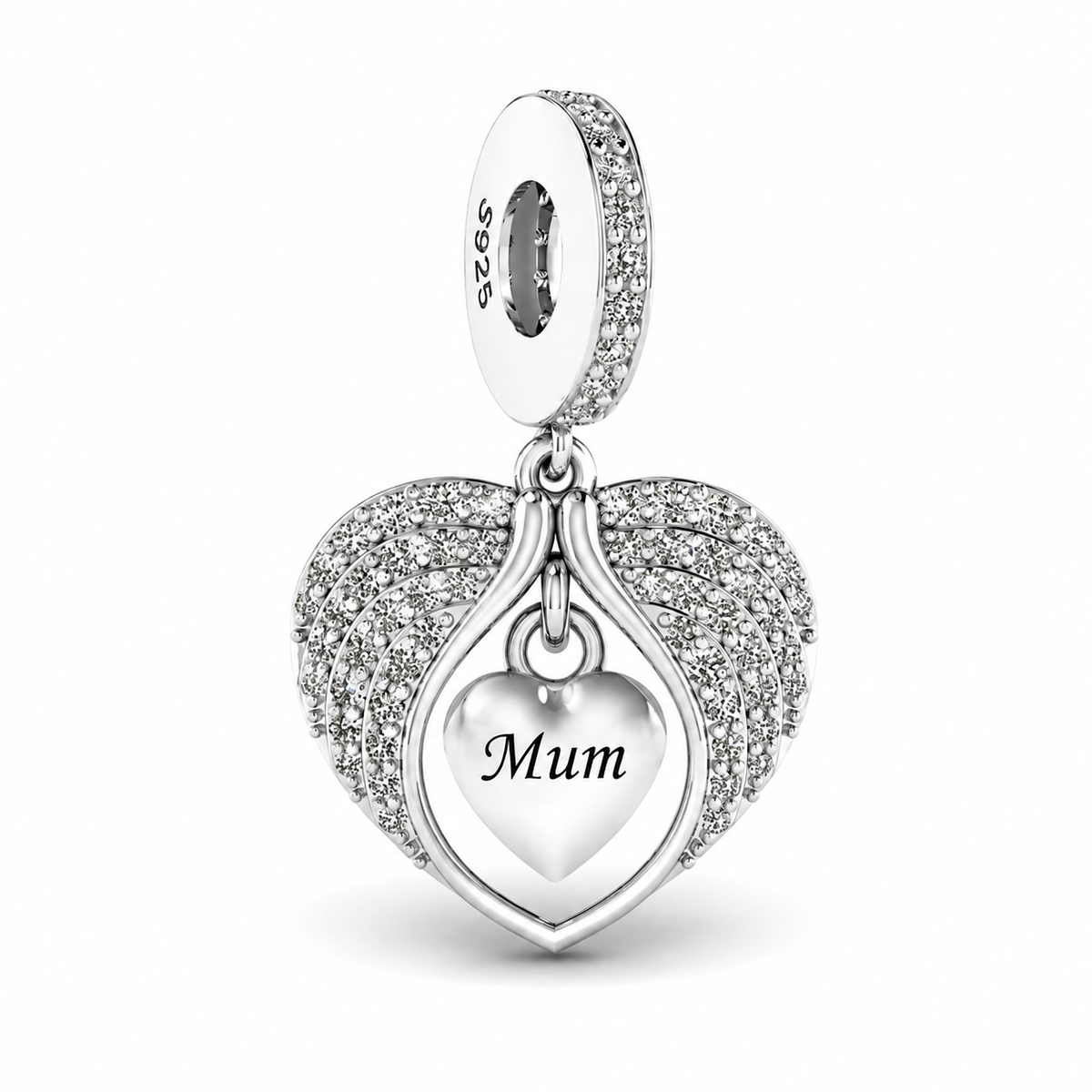 Mum Angel Wings Charm 925 Sterling Silver fits Pandora - Memorial 