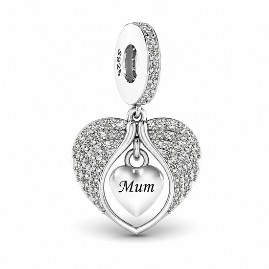 Mum Angel Wings Charm 925 Sterling Silver fits Pandora - Memorial 