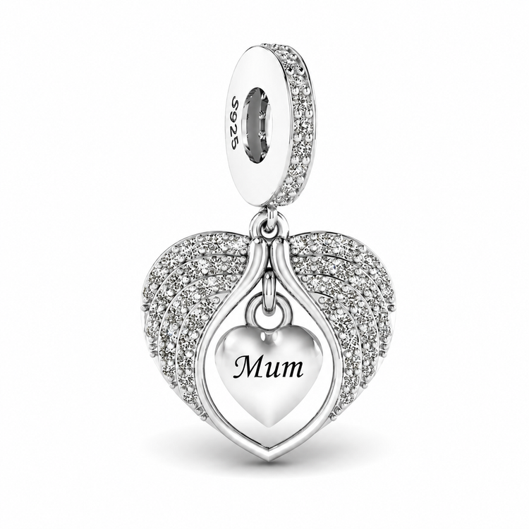 Mum Angel Wings Charm 925 Sterling Silver fits Pandora - Memorial 