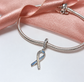 Down Syndrome Awareness Ribbon Charm 925 Sterling Silver - Blue and Yellow