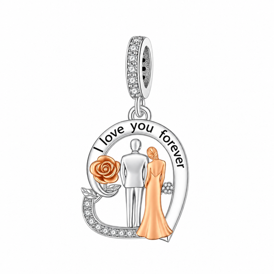 Pandora fitting Bride & Groom Wedding Charm 925 Sterling Silver & Rose Gold - Wife