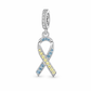 pandora fitting Down Syndrome Awareness Ribbon Charm 925 Sterling Silver - Blue and Yellow