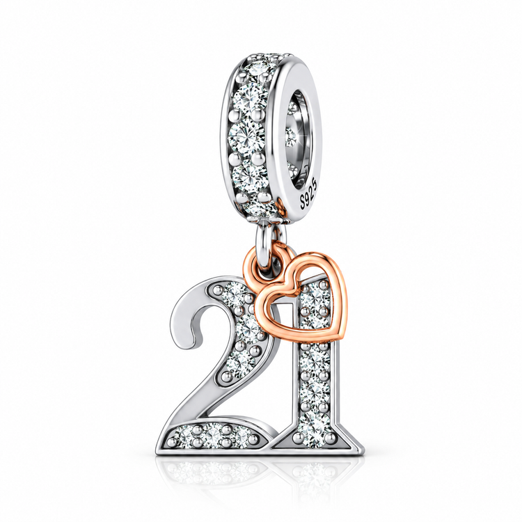 Pandora fitting 21st Birthday Charm 925 Sterling Silver and Rose Gold