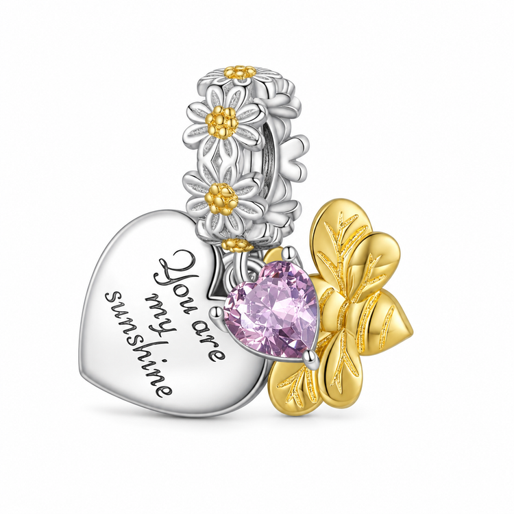 Pandora fitting Bee & Sunflowers You are my Sunshine Charm 925 Sterling Silver and Gold Daughter gift