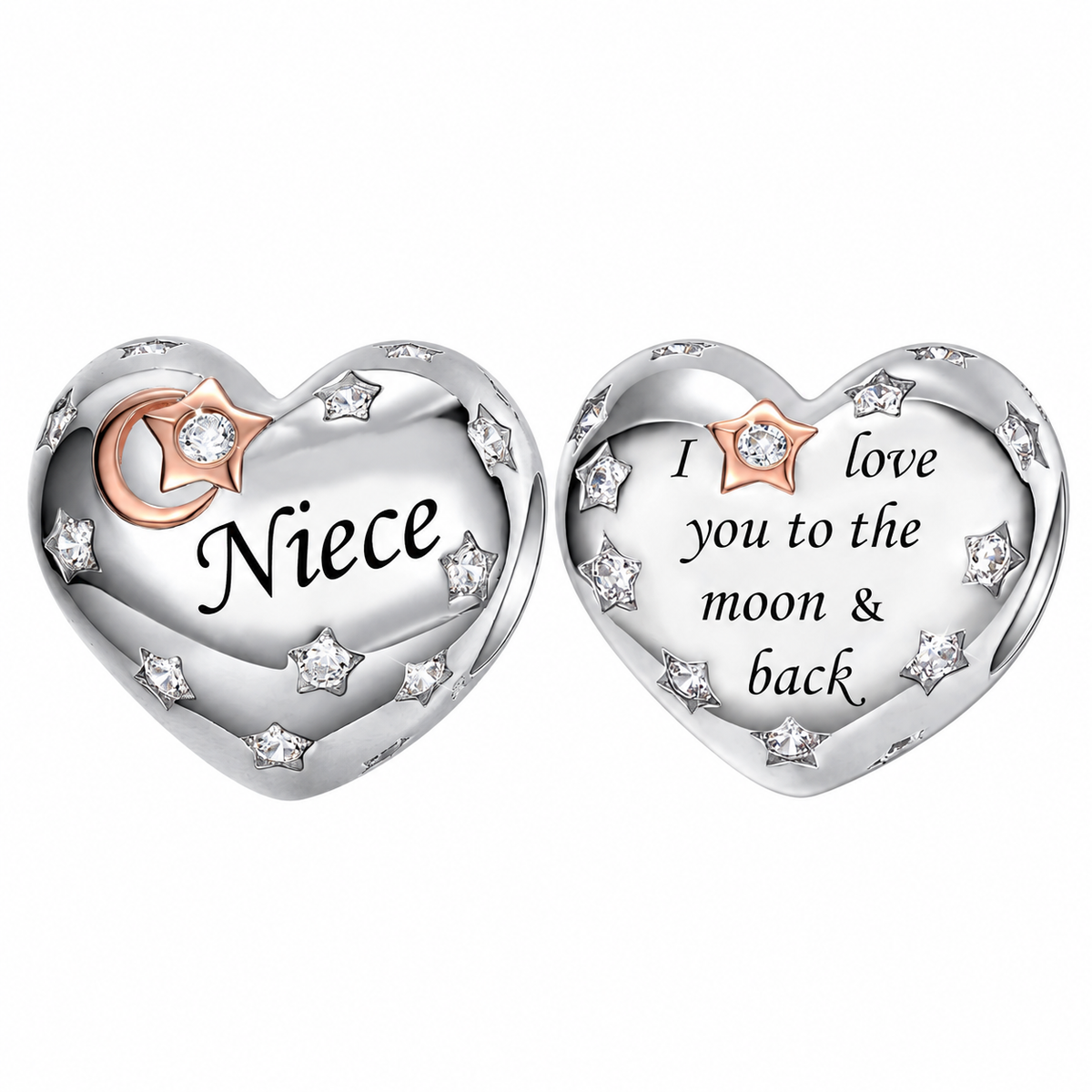 Pandora fitting Niece Heart Charm Love you to the Moon 925 Sterling Silver