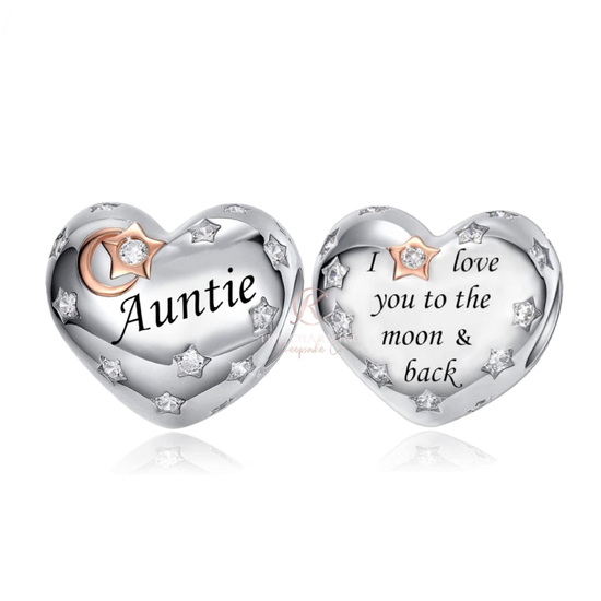 Pandora fitting Auntie Heart Charm Love you to the Moon 925 Sterling Silver