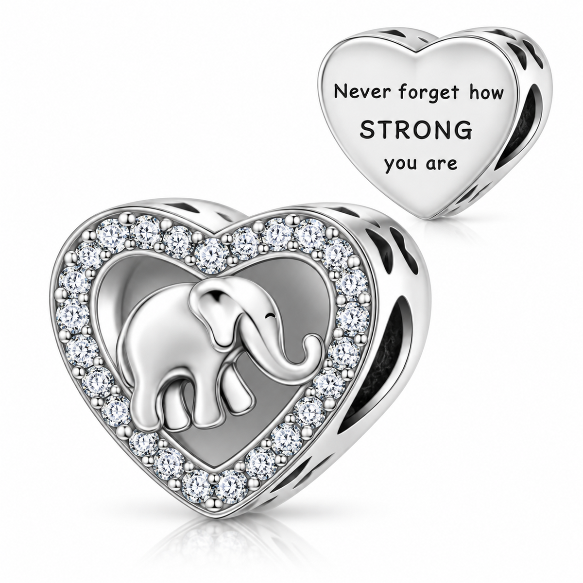 Pandora fitting Elephant Charm 925 Sterling Silver - Never forget how STRONG you are