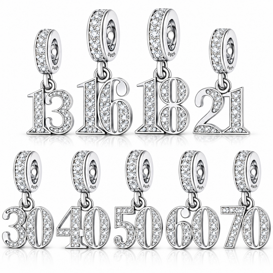 Pandora fitting 13th, 16th, 18th, 21st, 30th, 40th, 50th, 60th or 70th Birthday Years Charm 925 Sterling Silver