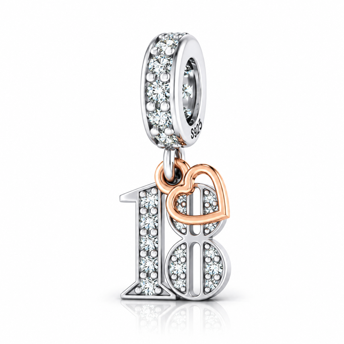 Pandora fitting 18th Birthday Charm 925 Sterling Silver & Rose Gold