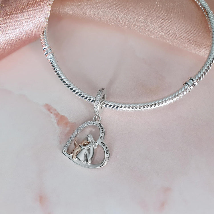 Dog Angel Wings Charm 925 Sterling Silver & Rose Gold - Pet Memorial Charm