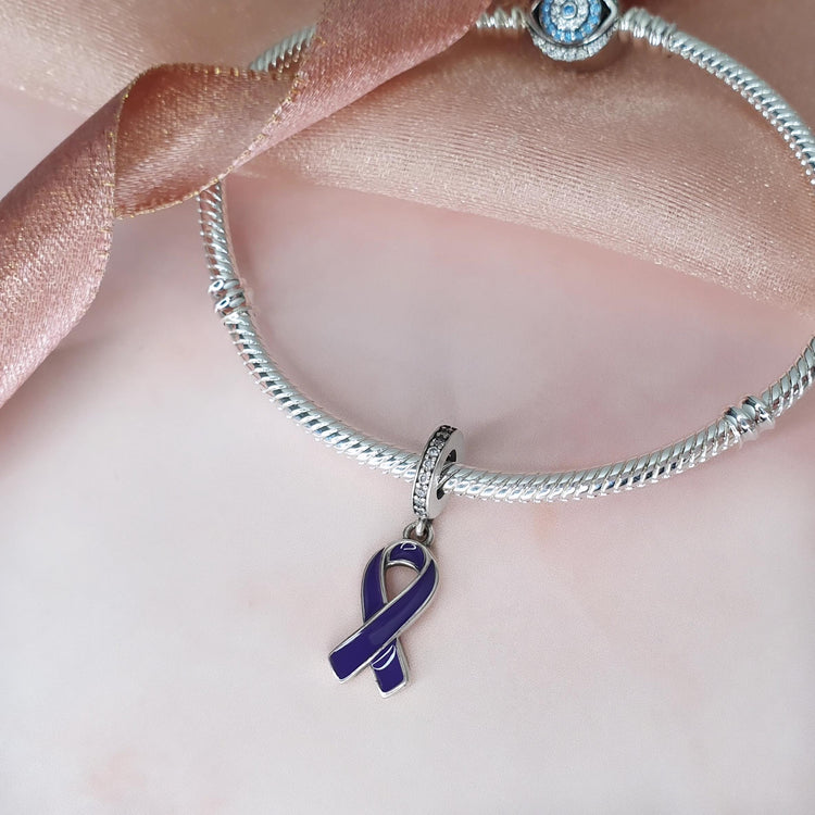 Purple Awareness Ribbon Charm Genuine 925 Sterling Silver