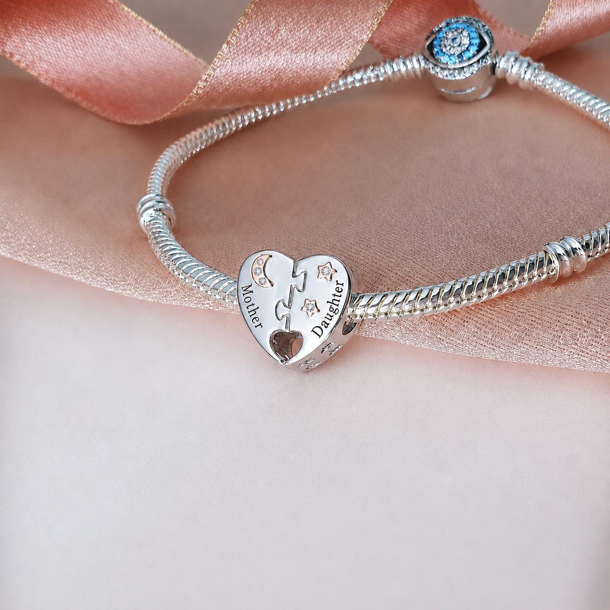 Mother & Daughter Charm Genuine 925 Sterling Silver - Love You to the Moon - Mum Gift