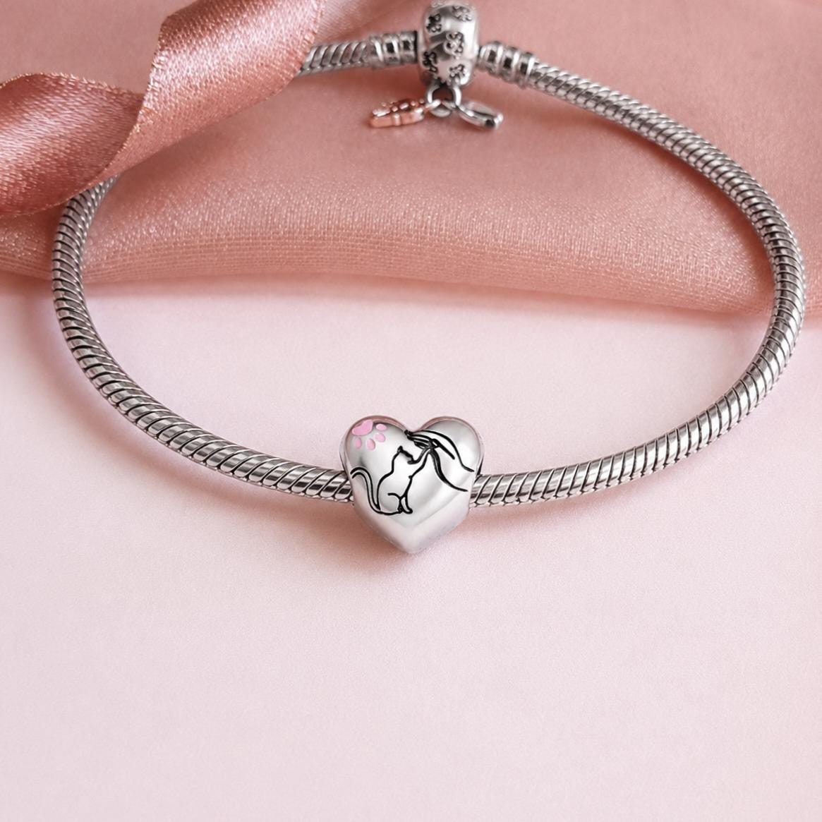 Cat Charm Genuine 925 Sterling Silver & Paw Print