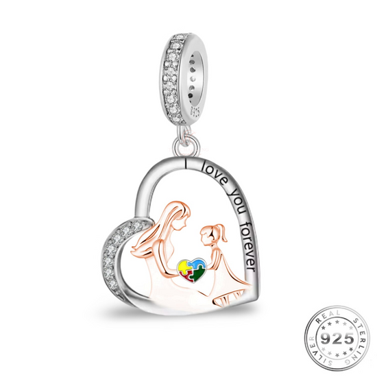 Mum & Daughter Autism Awareness Puzzle Charm Genuine 925 Sterling Silver fits Pandora