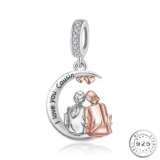 Cousin Charm 925 Sterling Silver & Rose Gold - I love you Cousin fits Pandora