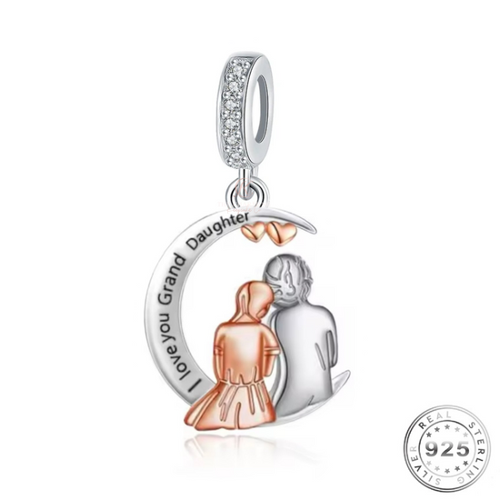 Granddaughter Moon Charm 925 Sterling Silver & Rose Gold fits Pandora