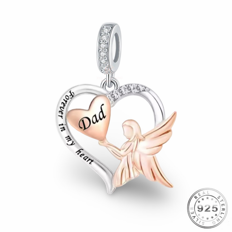 Dad Guardian Angel Wings Charm 925 Sterling Silver & Rose Gold fits Pandora