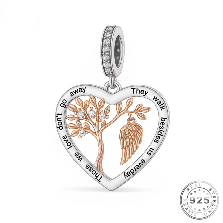 Family Tree Angel Wing Charm Rose Gold & 925 Sterling Silver ( fits Pandora )