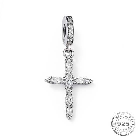 Crystal Cross Dangle Charm 925 Sterling Silver fits Pandora