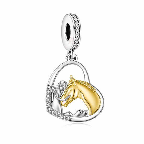 pandora fitting Horse Charm 925 Sterling Silver and Yellow Gold