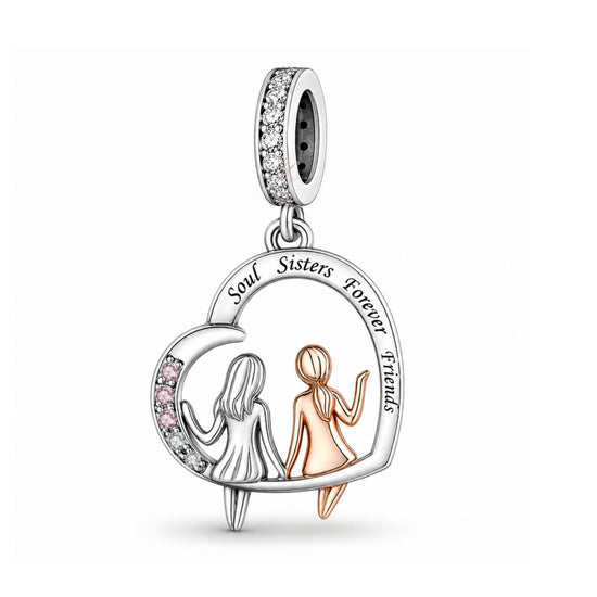 Soul Sisters Forever Friends Charm 925 Sterling Silver & Rose Gold Fits Pandora - BEST FRIEND