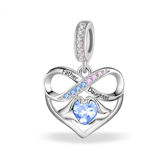 Dad Father & Daughter Heart Dangle Charm 925 Sterling Silver fits pandora