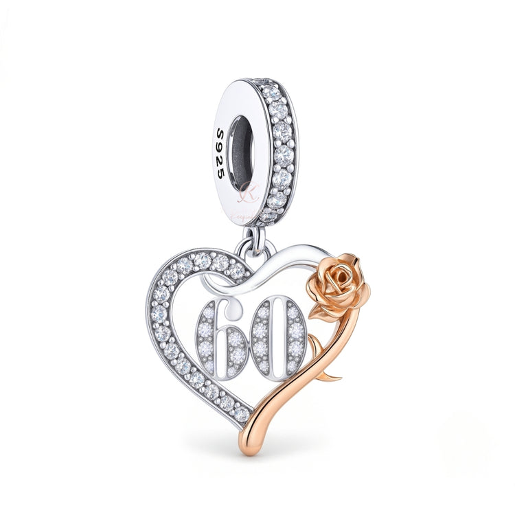 60th Birthday Charm 925 Sterling Silver and Rose Gold fits Pandora bracelets