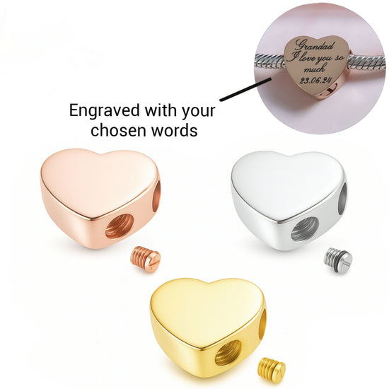 Engraved Self-Fill Ashes Heart Charm - Silver, Gold or Rose Gold fits Pandora