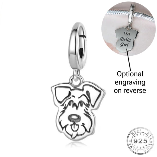 pandora fitting Engraved Schnauzer Dog Charm 925 Sterling Silver - Personalised
