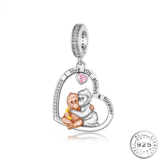 Pandora fitting Monkey Charm 925 Sterling Silver & Rose Gold - I Love You
