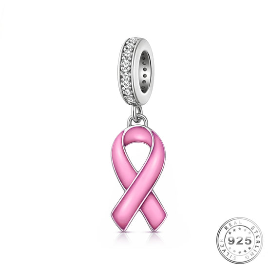 Pandora fitting Pink Breast Cancer Awareness Ribbon Charm 925 Sterling Silver