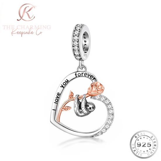 Pandora fitting Sloth Charm I Love You Forever 925 Sterling Silver & Rose Gold - Wife / Girlfriend