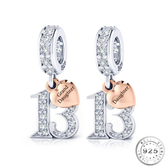 Pandora fitting 13th Birthday Charm 925 Sterling Silver Daughter or Granddaughter